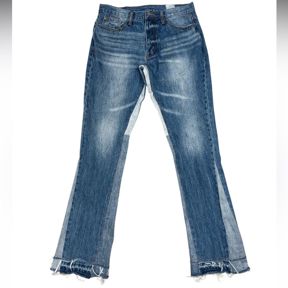 MNML Flare Blue Jeans with Frayed Hem Mens Size 31